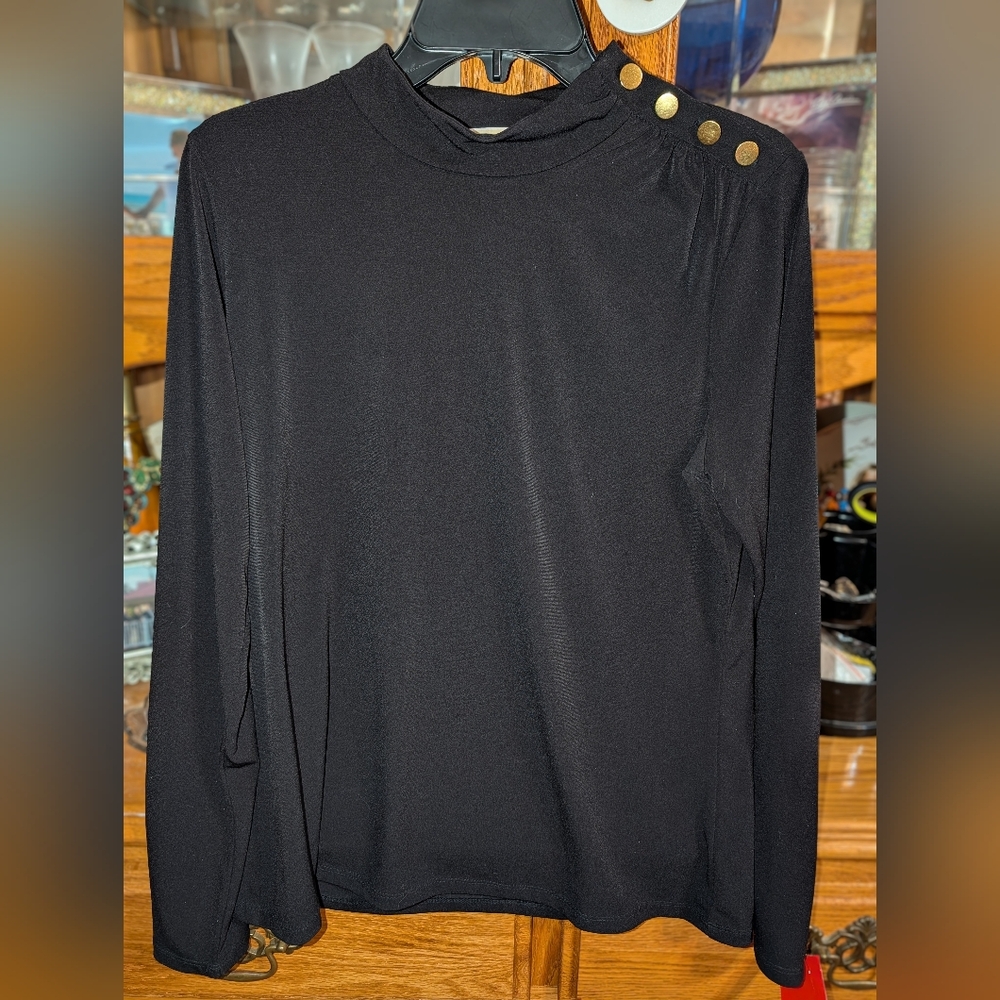 Michael Kors Long Sleeve Black Women's Shirt with Shoulder Buttons